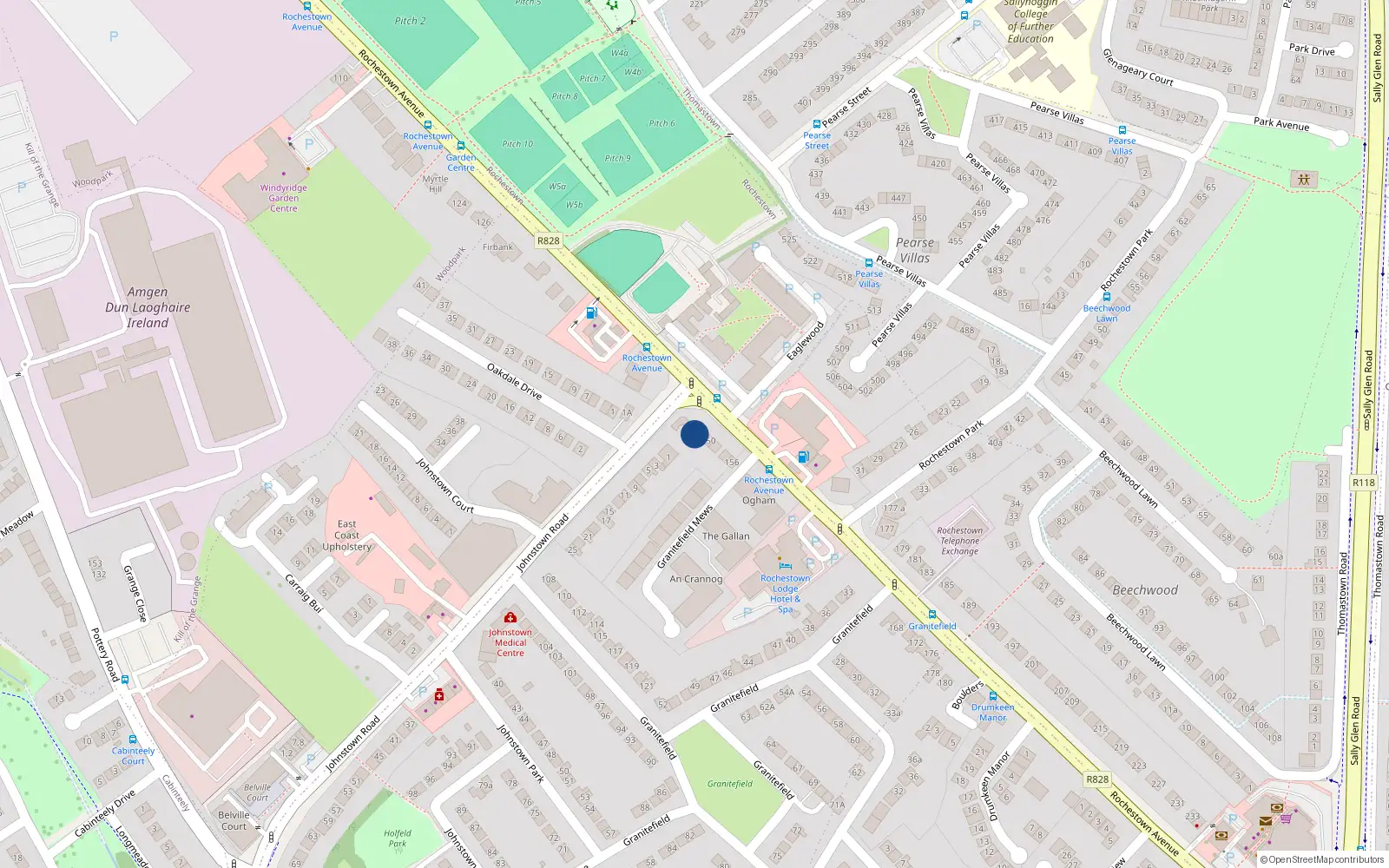 Overhead map showing the location of 148 Rochestown Avenue, Dun Laoghaire, Dublin