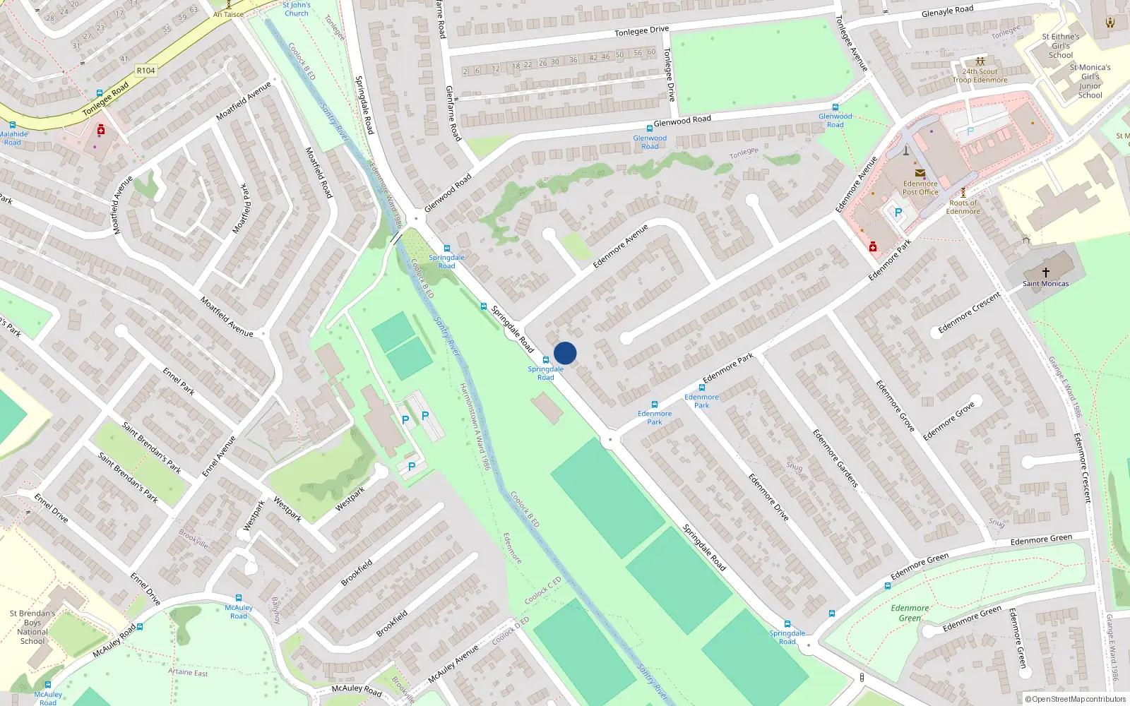 Overhead map showing the location of 148 Springdale Road, Dublin 5