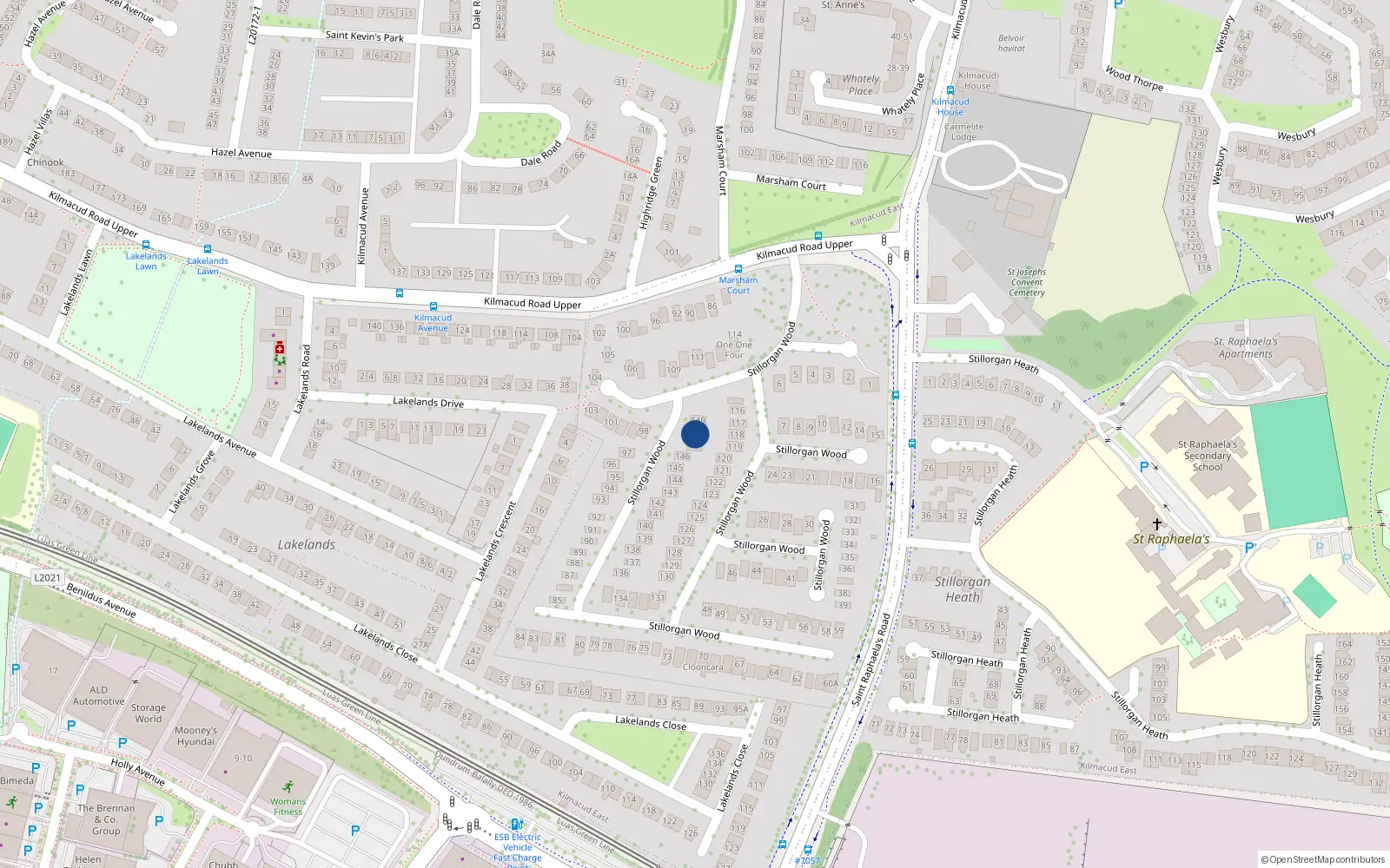 Overhead map showing the location of 148 Stillorgan Wood, Stillorgan, Dublin