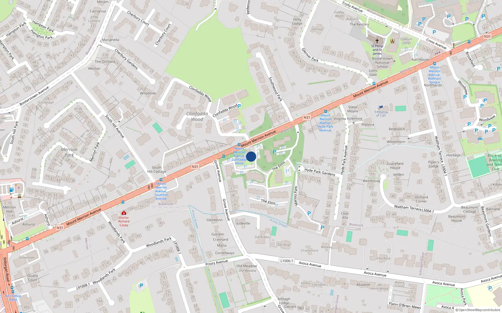 Overhead map showing the location of 148 the Elms, Mount Merrion Avenue, Blackrock