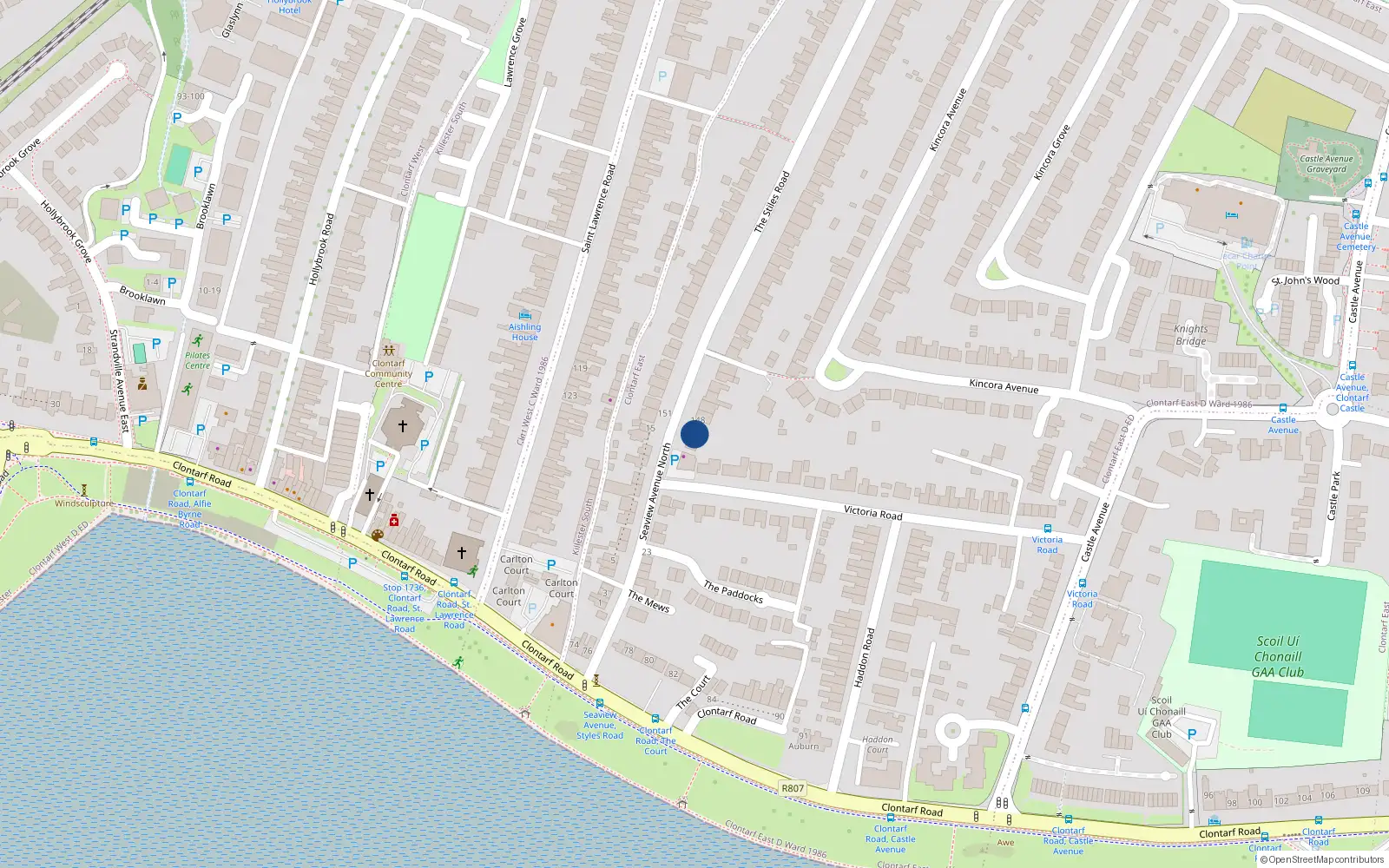 Overhead map showing the location of 148 The Stiles Road, Dublin 3