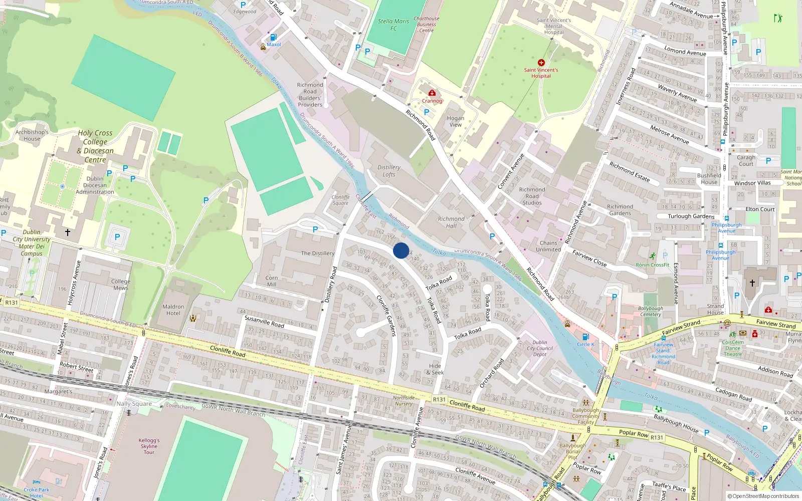 Overhead map showing the location of 148 Tolka Road, Ballybough, Dublin 3