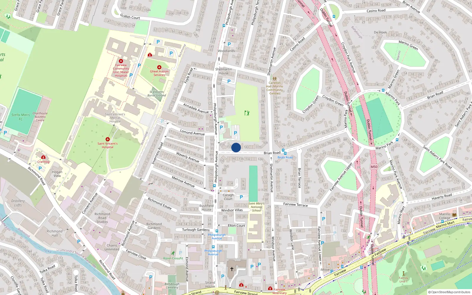 Overhead map showing the location of 149 Brian Road, Dublin 3