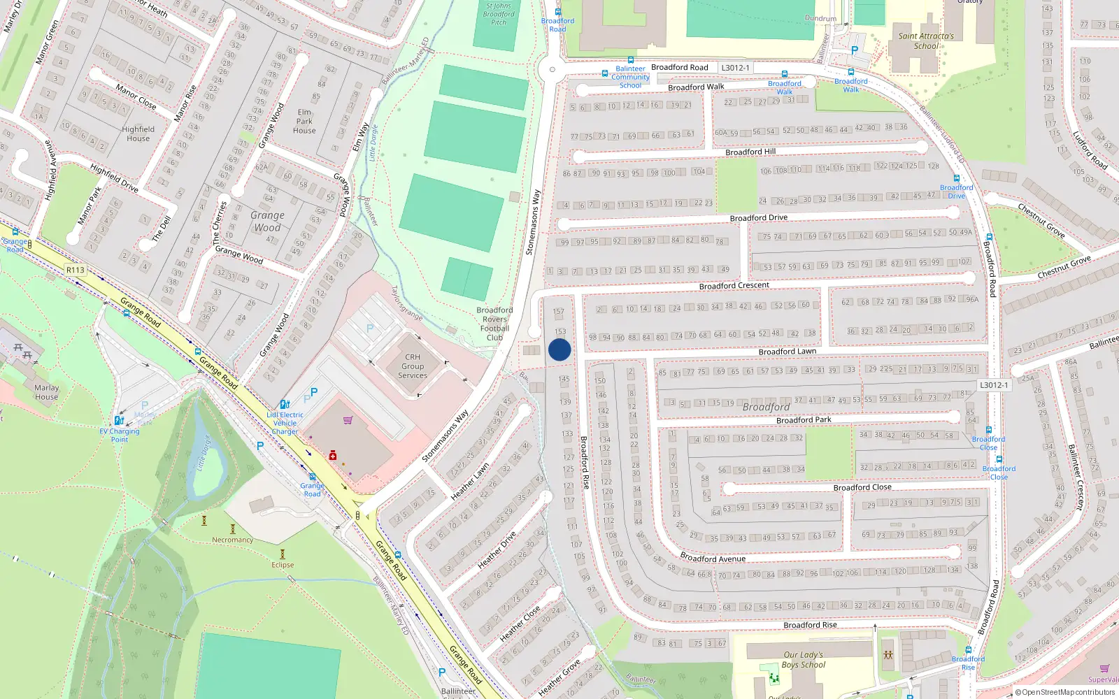 Overhead map showing the location of 149 Broadford Rise, Dublin 16