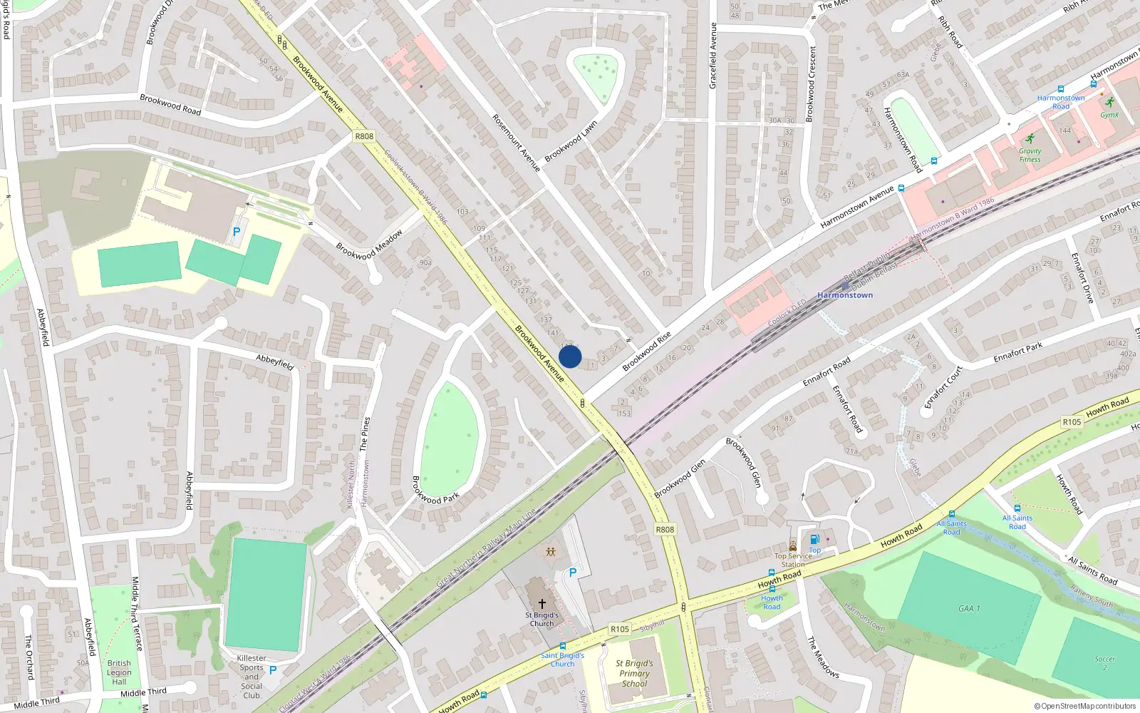 Overhead map showing the location of 149 Brookwood Avenue, Dublin 5