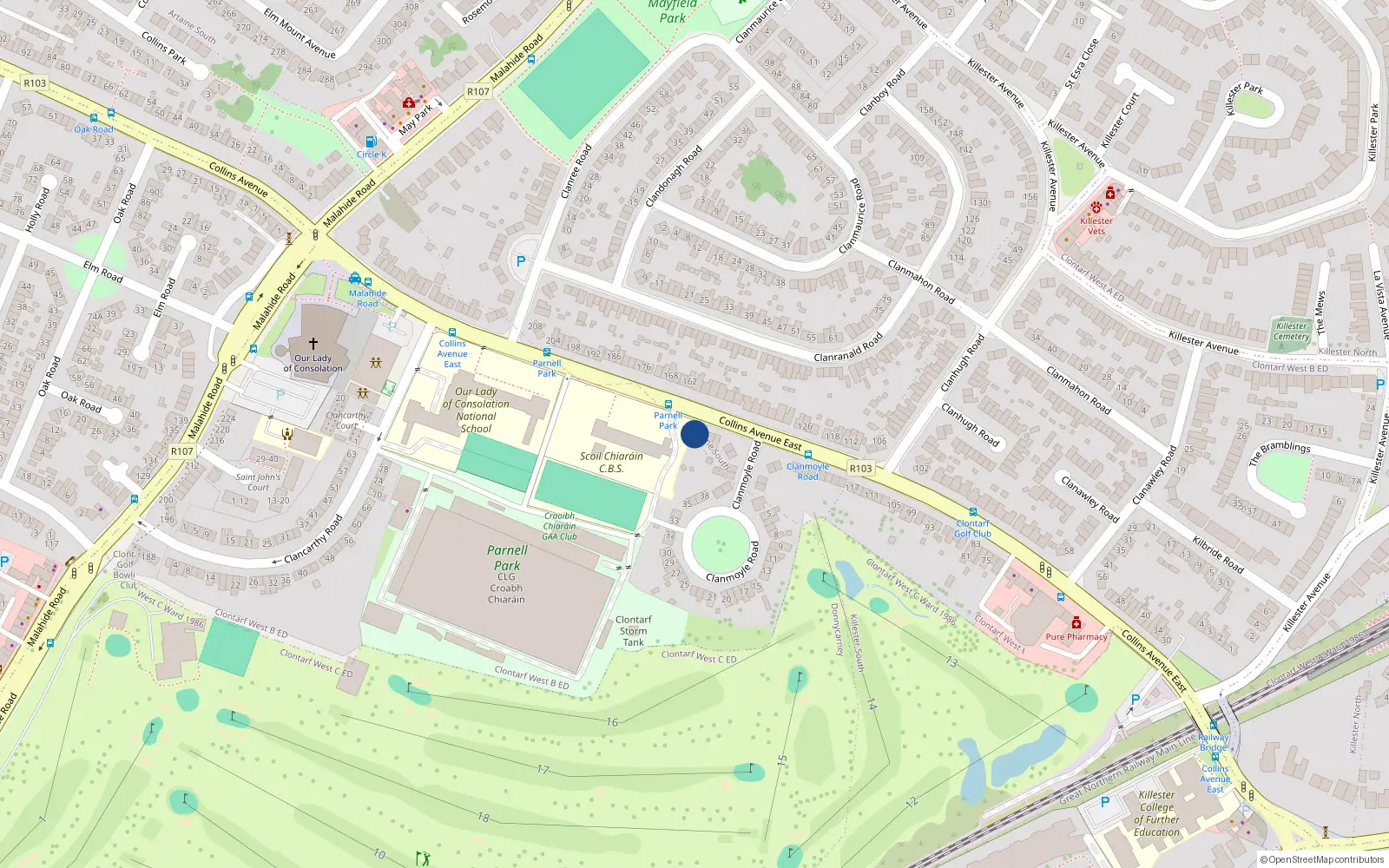 Overhead map showing the location of 149 Collins Avenue East, Dublin 5, Dublin