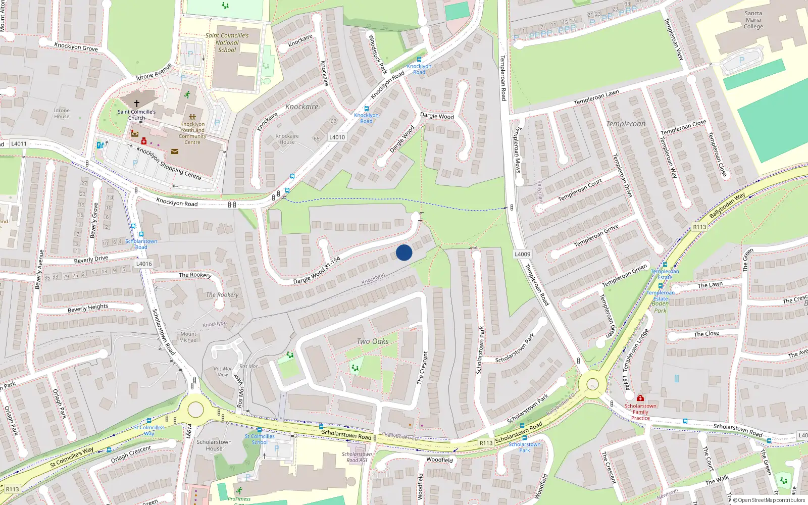 Overhead map showing the location of 149 Dargle Wood, Dublin 16