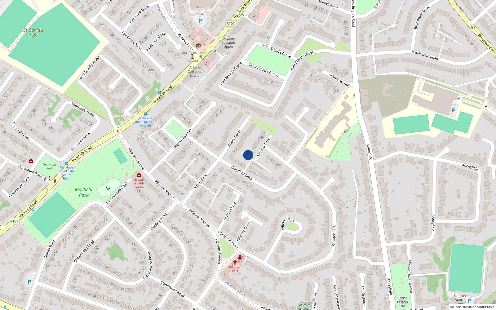 Overhead map showing the location of 149 Killester Park, Dublin 5
