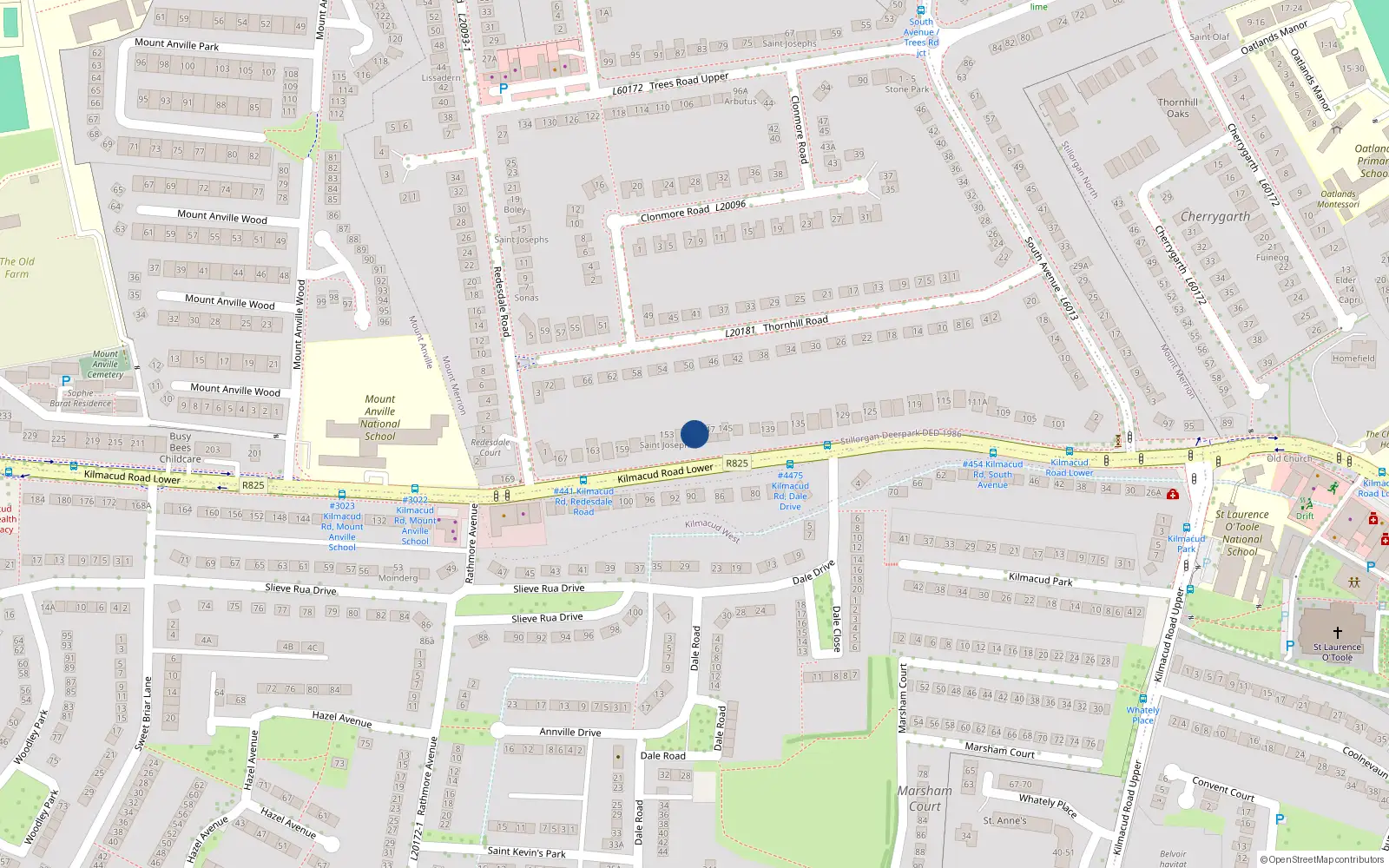 Overhead map showing the location of 149 Lower Kilmacud Road, Dublin