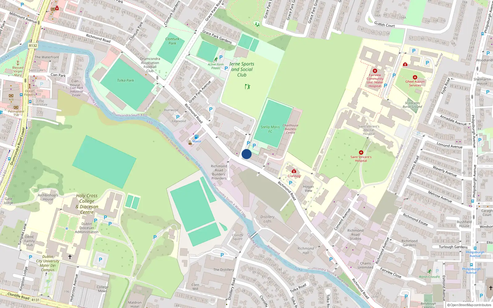 Overhead map showing the location of 149 Richmond Road, Dublin 3