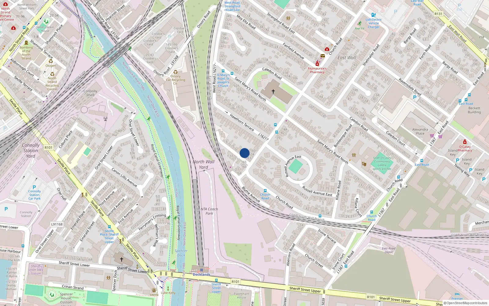 Overhead map showing the location of 14 Hawthorn Avenue, Dublin