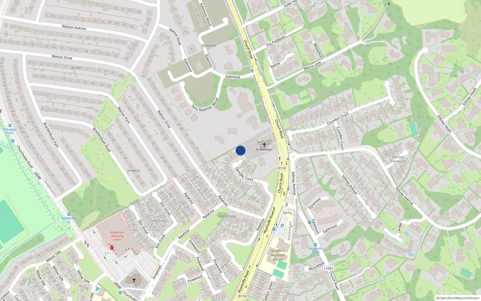 Overhead map showing the location of 14A Denville Court, Killiney