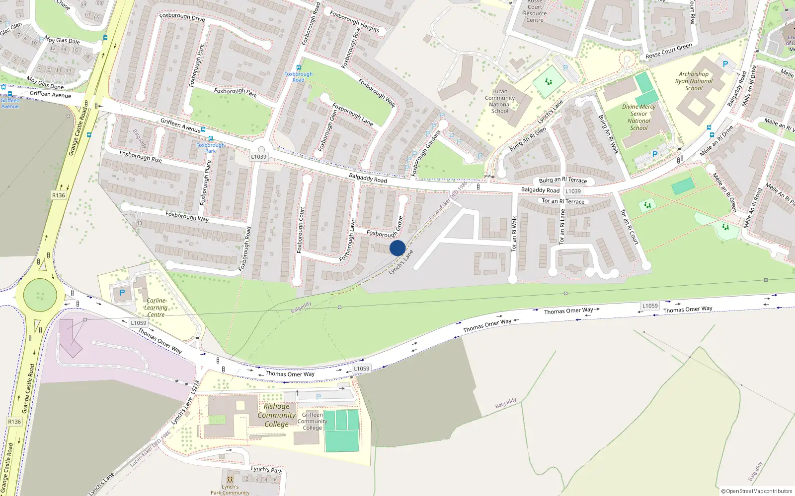 Overhead map showing the location of 14A Foxbourgh Grove, Lucan, Dublin