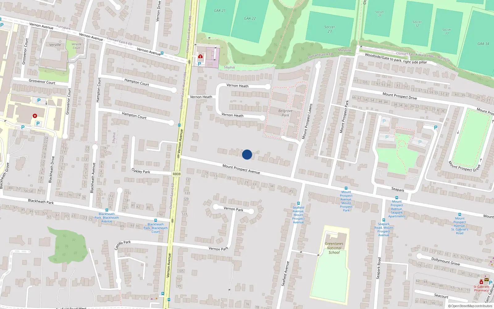 Overhead map showing the location of 14A Mount Prospect Avenue, Dublin 3