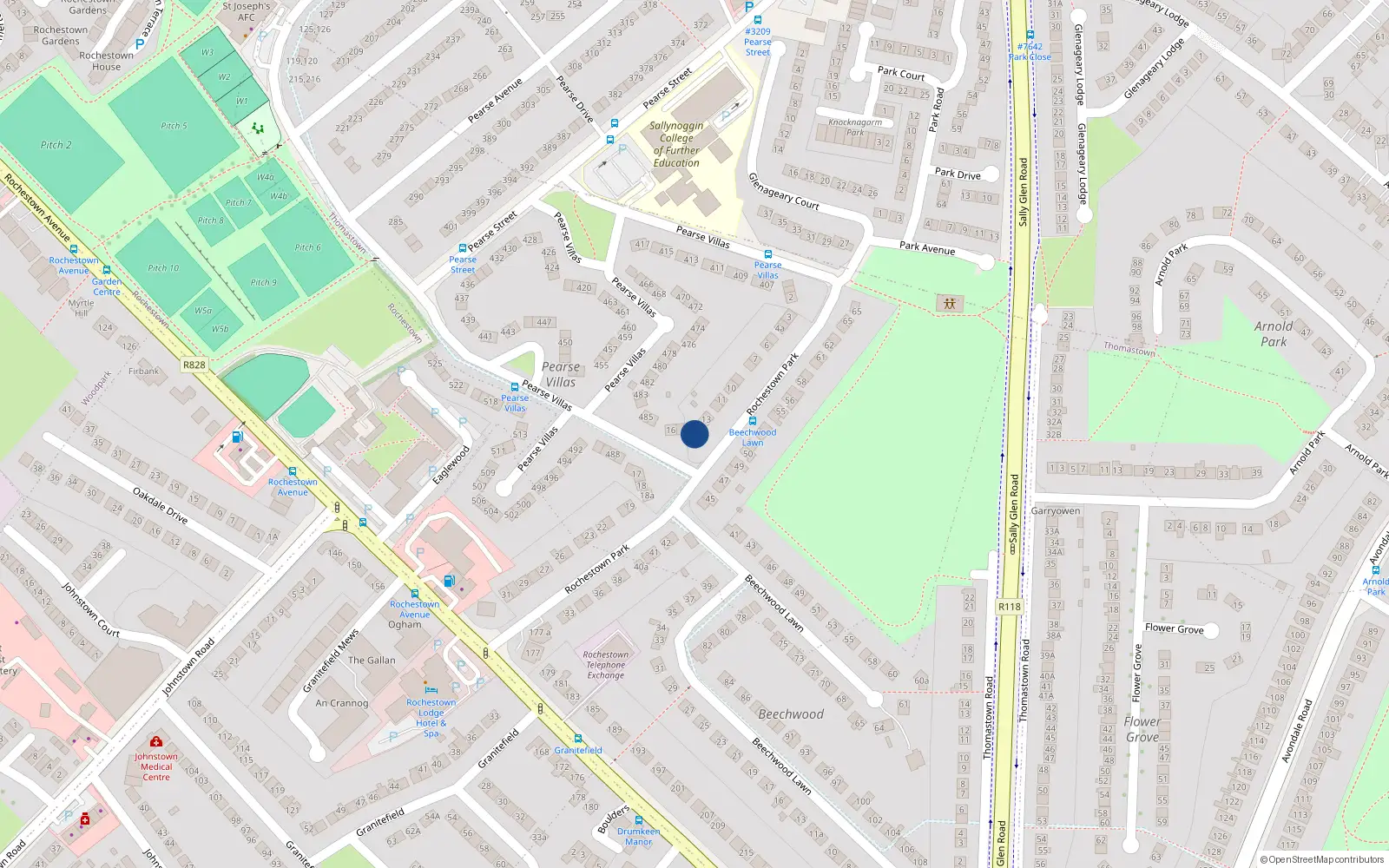 Overhead map showing the location of 14A Rochestown Park, Sallynoggin
