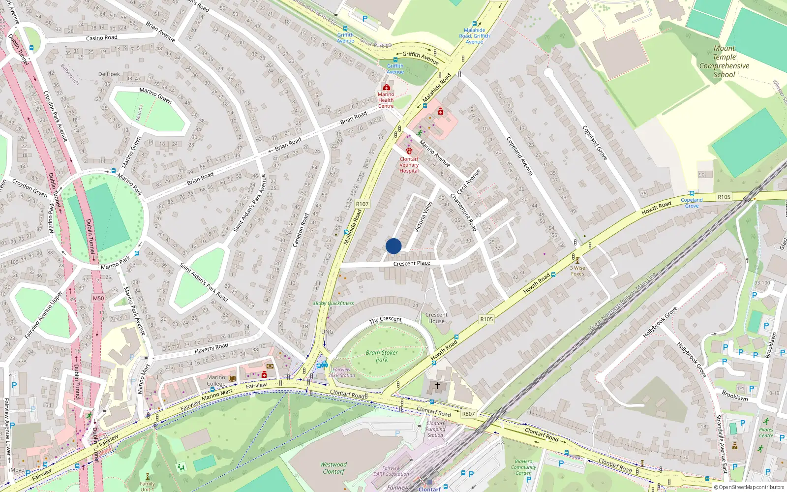 Overhead map showing the location of 14A Victoria Villas, Dublin 3