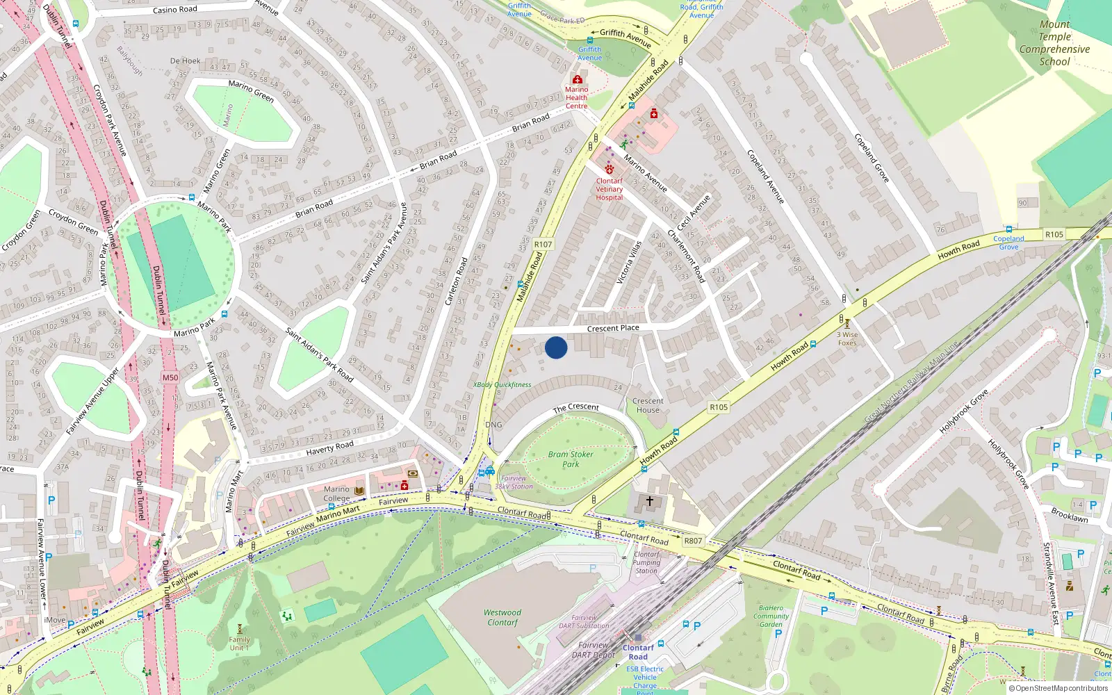 Overhead map showing the location of 14B Crescent Place, Clontarf, Dublin 3