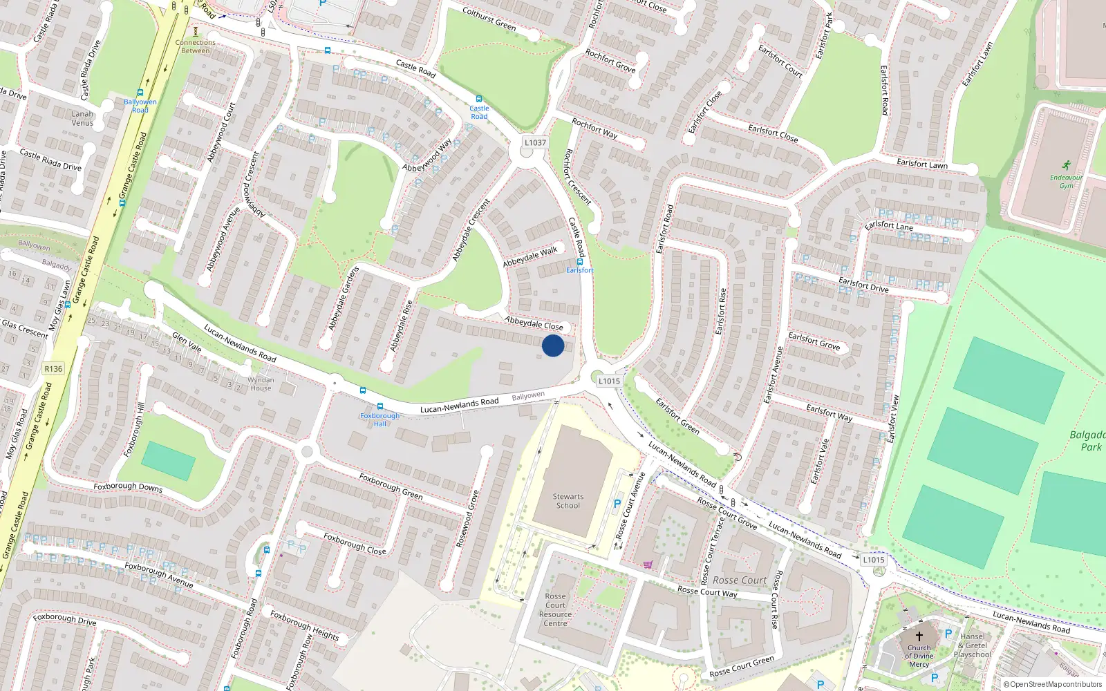 Overhead map showing the location of 15 Abbeydale Close, Lucan, Dublin