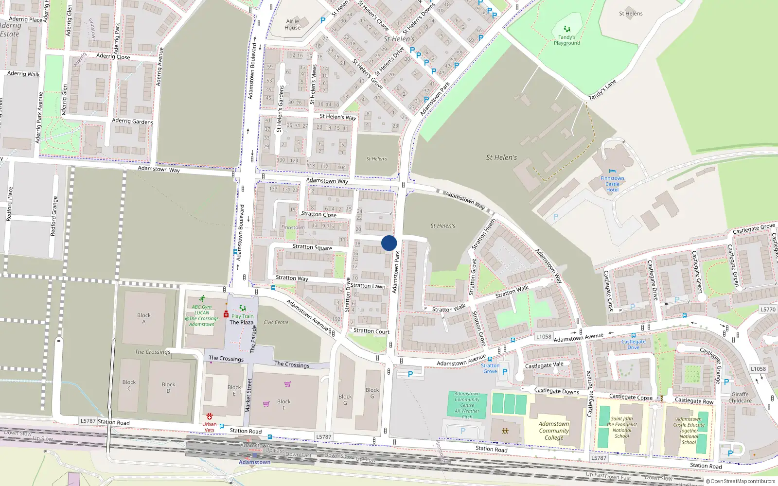 Overhead map showing the location of 15 Adamstown Park, Lucan