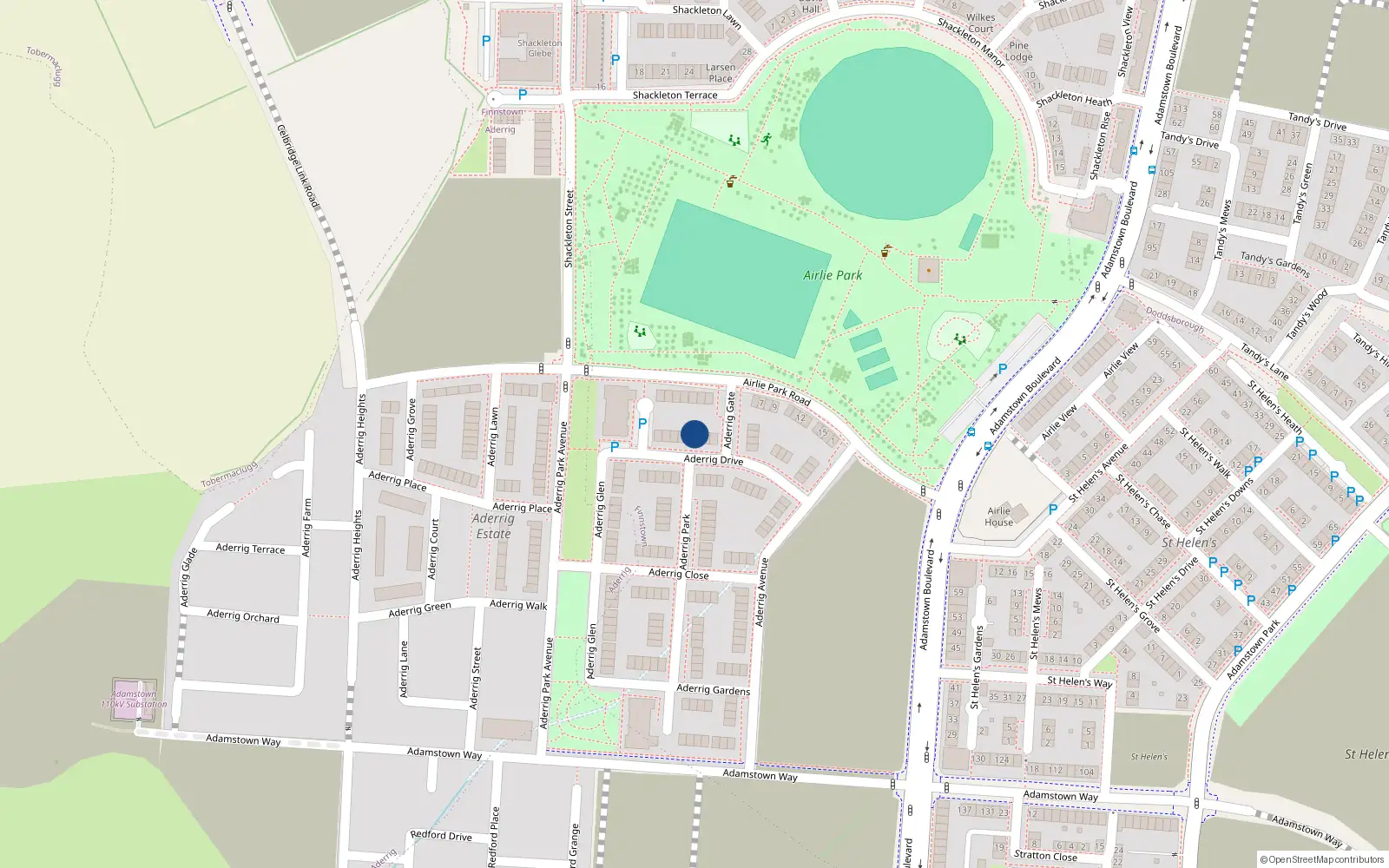 Overhead map showing the location of 15 Aderrig Drive, Lucan