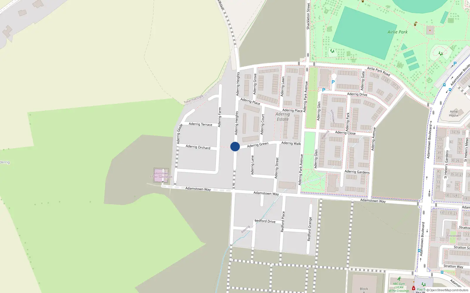 Overhead map showing the location of 15 Aderrig Heights, Aderrig