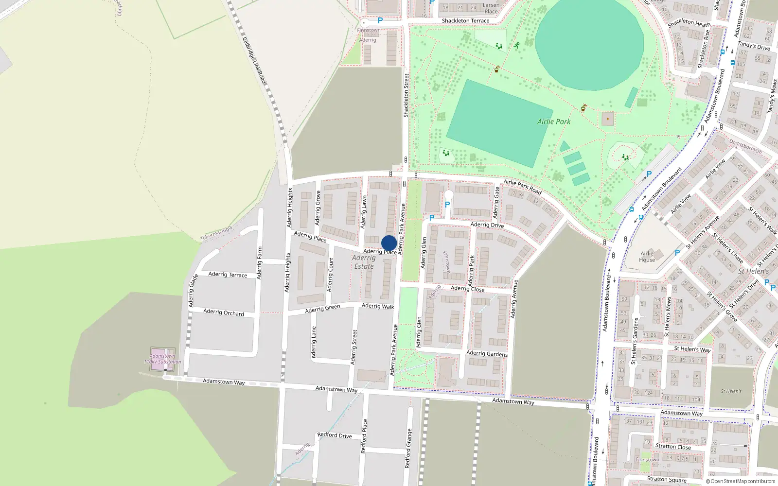 Overhead map showing the location of 15 Aderrig Park Avenue, Adamstown, Lucan