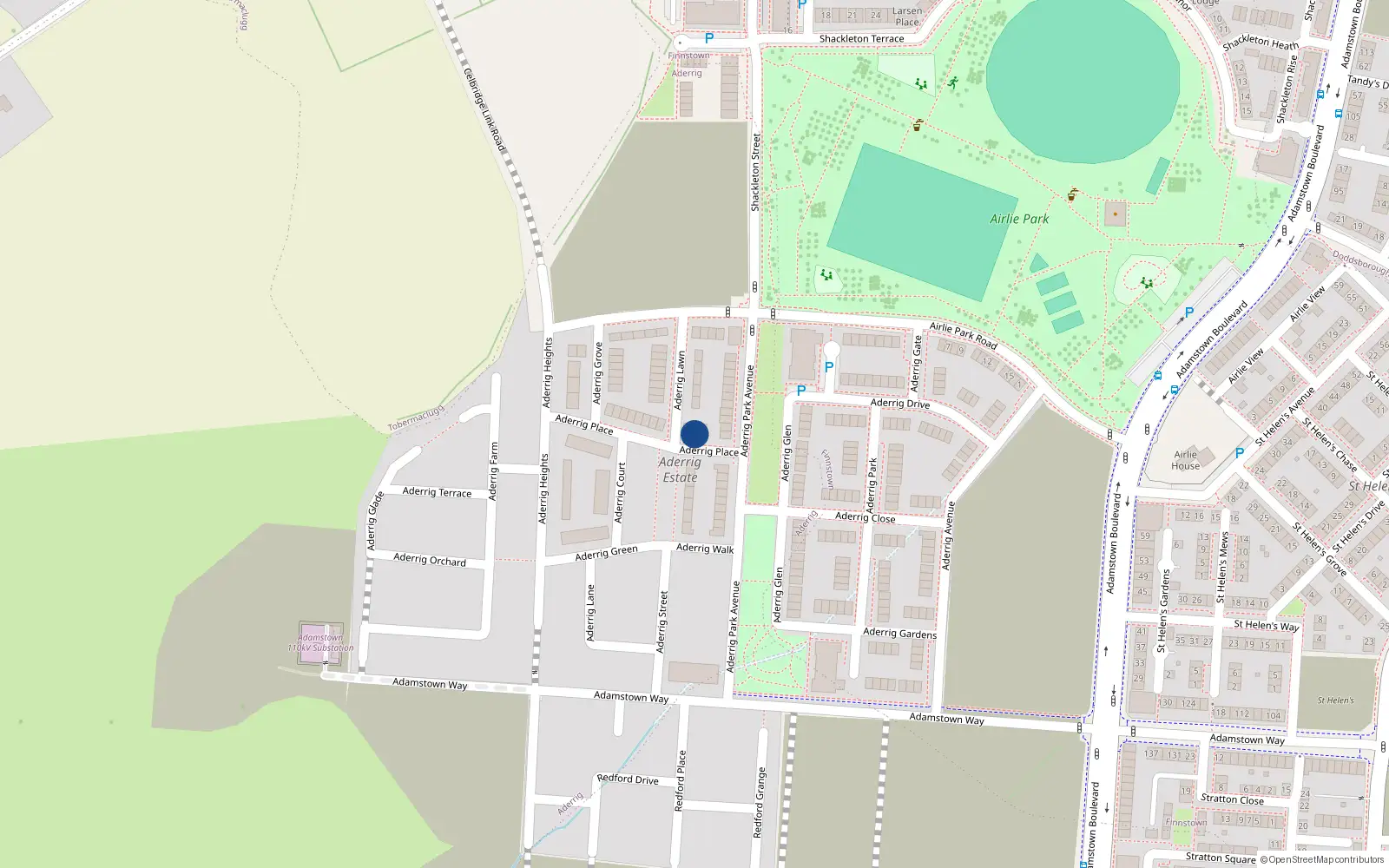 Overhead map showing the location of 15 Aderrig Place, Lucan