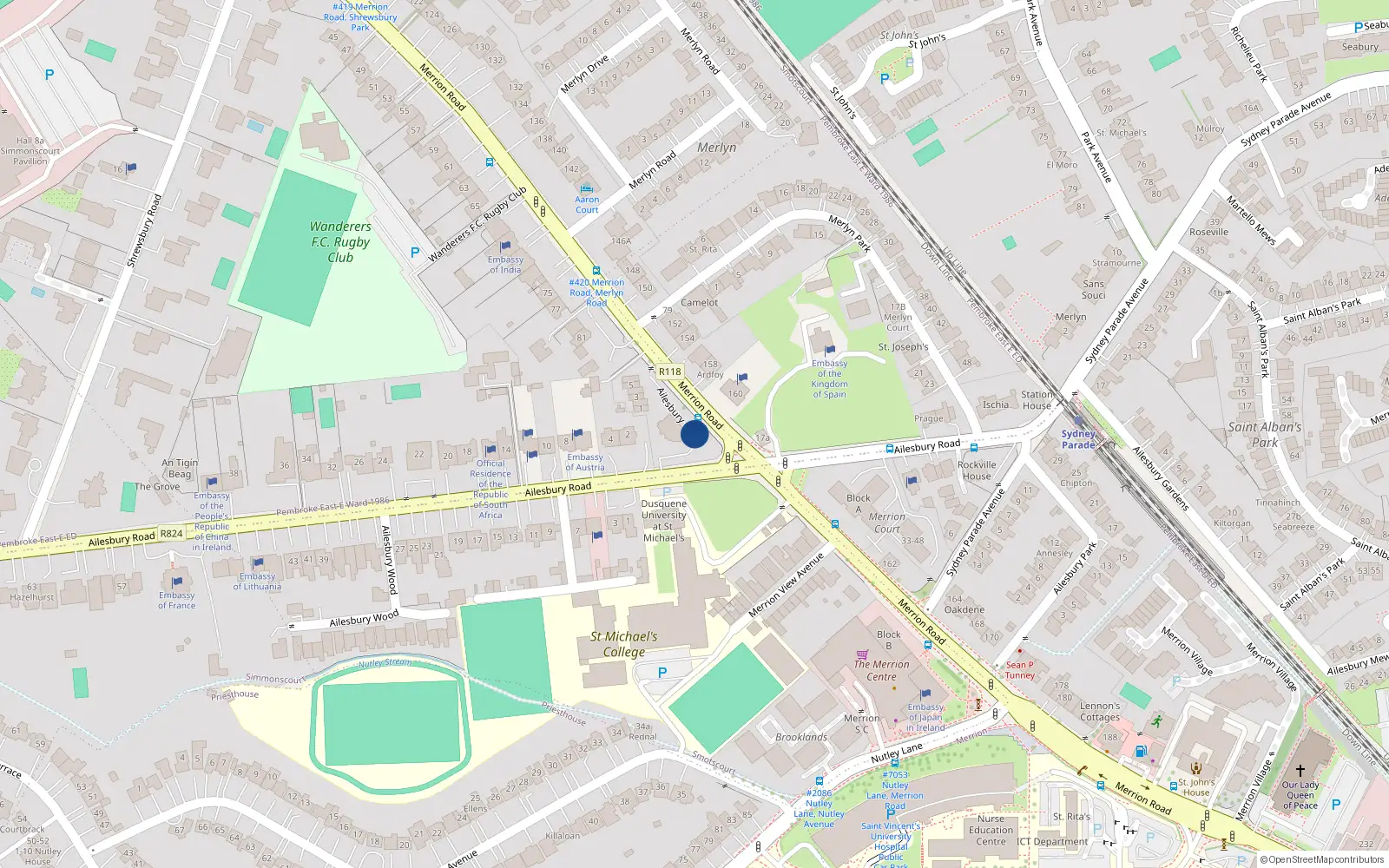 Overhead map showing the location of 15 Ailesbury Oaks, Ballsbridge