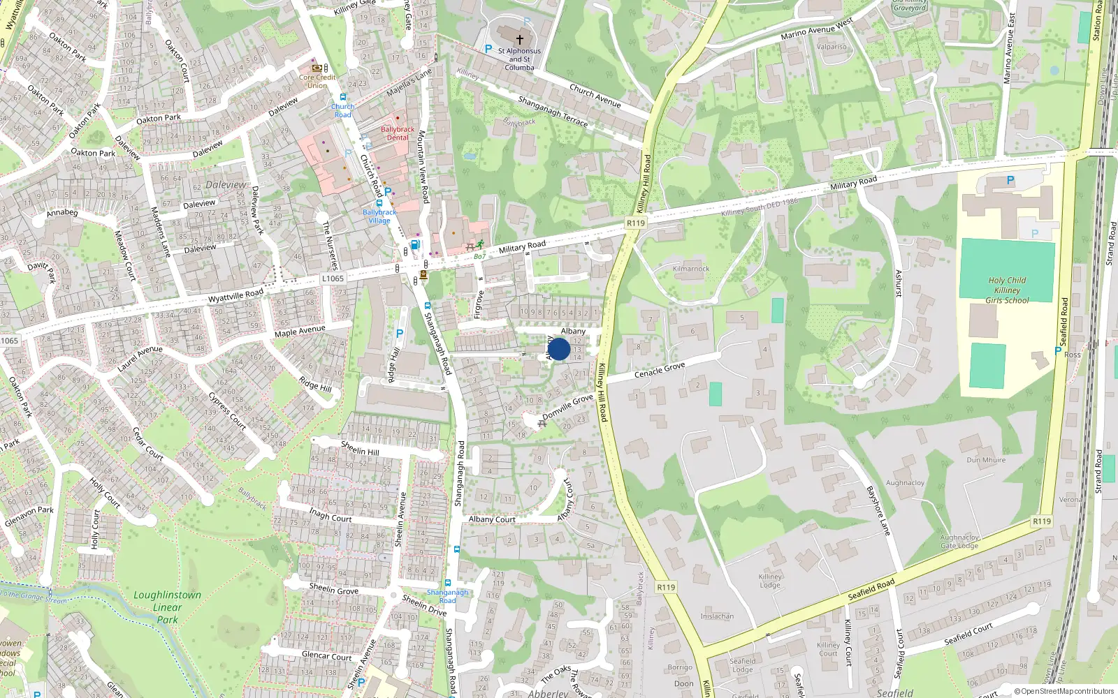 Overhead map showing the location of 15 Albany, Killiney Hill Road, Killiney