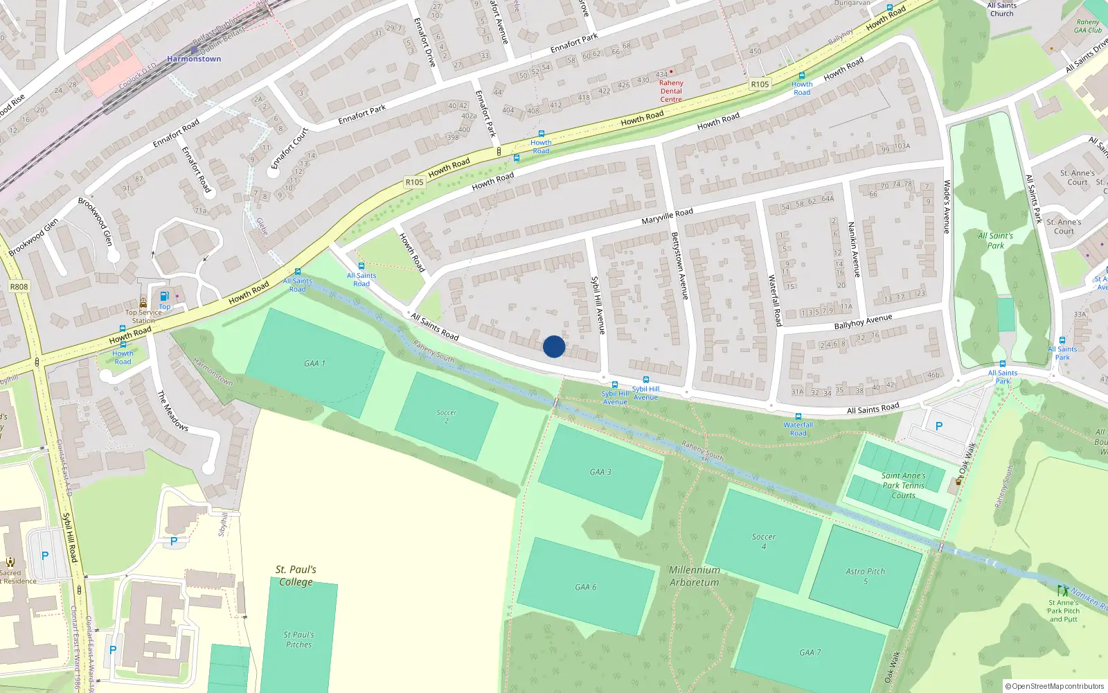 Overhead map showing the location of 15 All Saints Road, Dublin 5