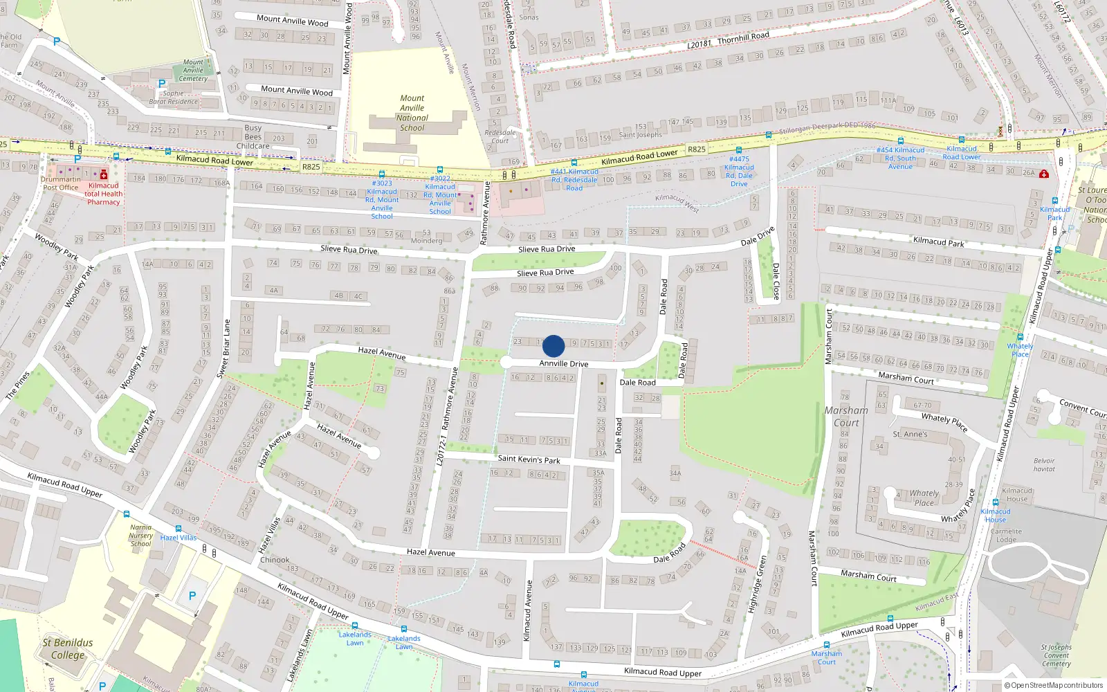 Overhead map showing the location of 15 Annville Drive, Dublin