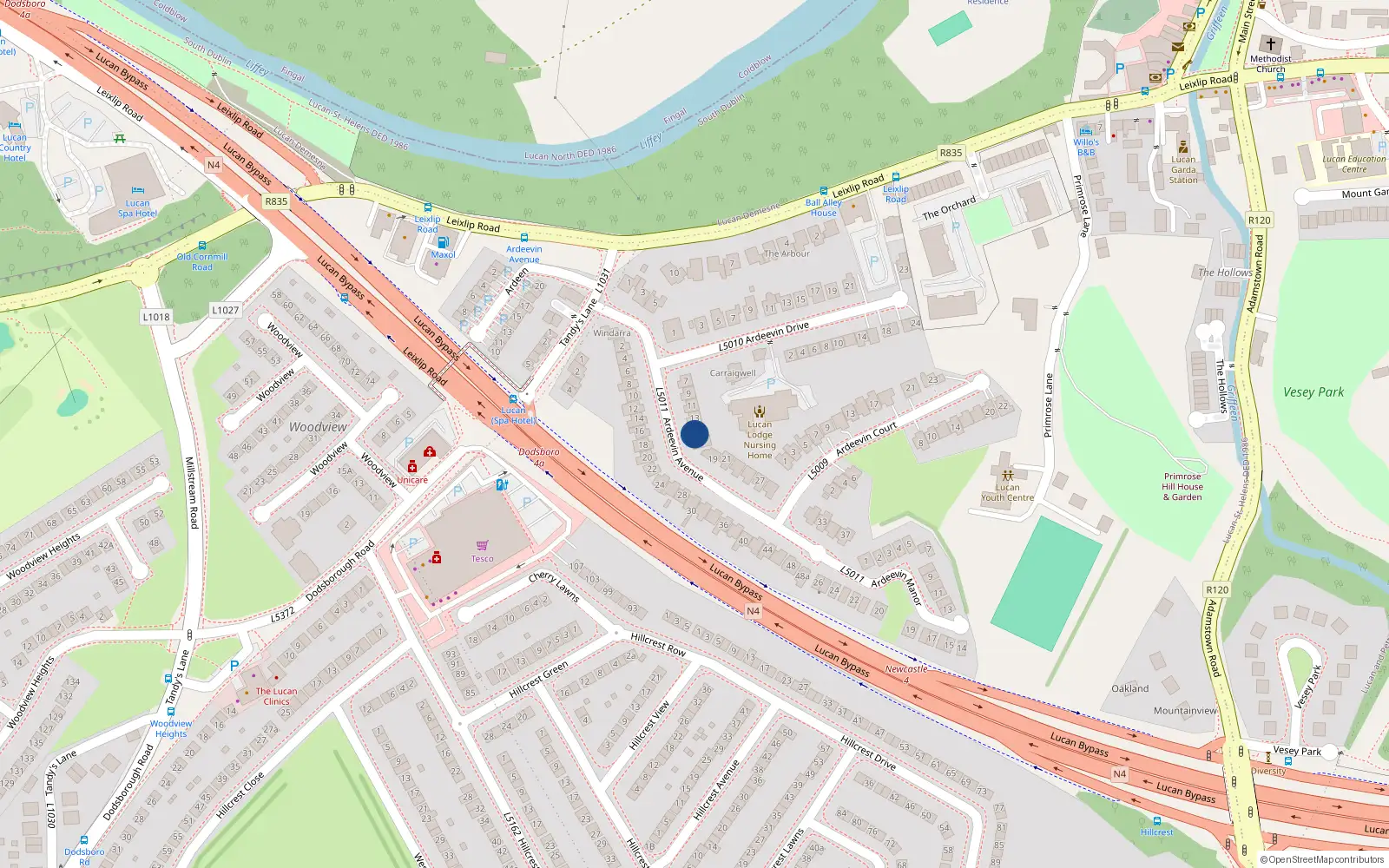 Overhead map showing the location of 15 Ardeevin Avenue, Lucan, Co Dublin