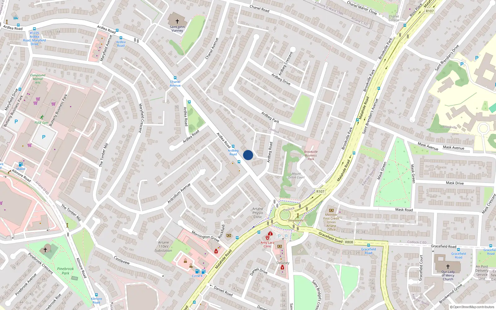 Overhead map showing the location of 15 Ardlea Road, Dublin 5, Dublin