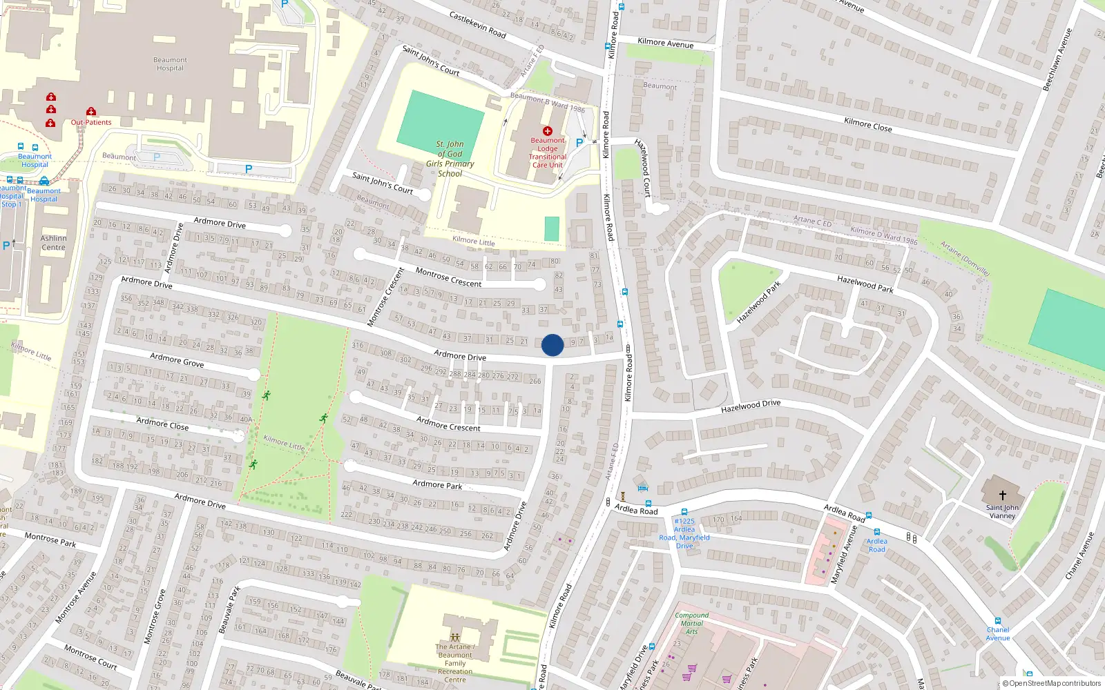 Overhead map showing the location of 15 Ardmore Drive, Artane, Dublin 5