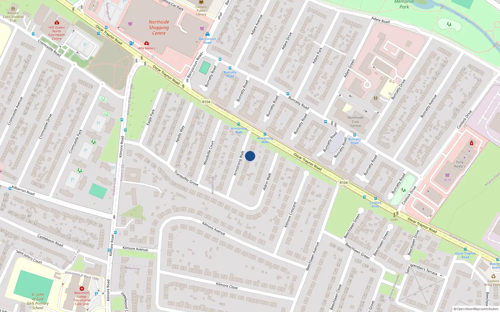Overhead map showing the location of 15 Armstrong Walk, Dublin 5