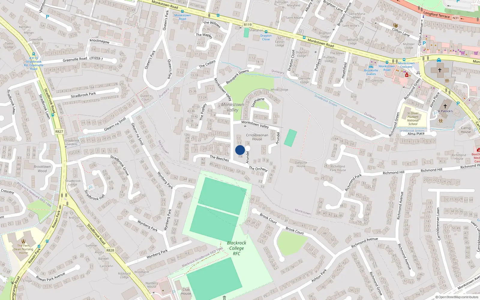 Overhead map showing the location of 15 Arundel, Dublin