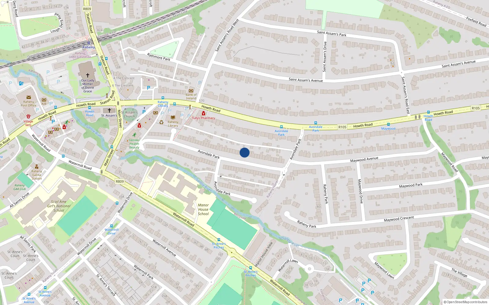 Overhead map showing the location of 15 Avondale Park, Dublin 5