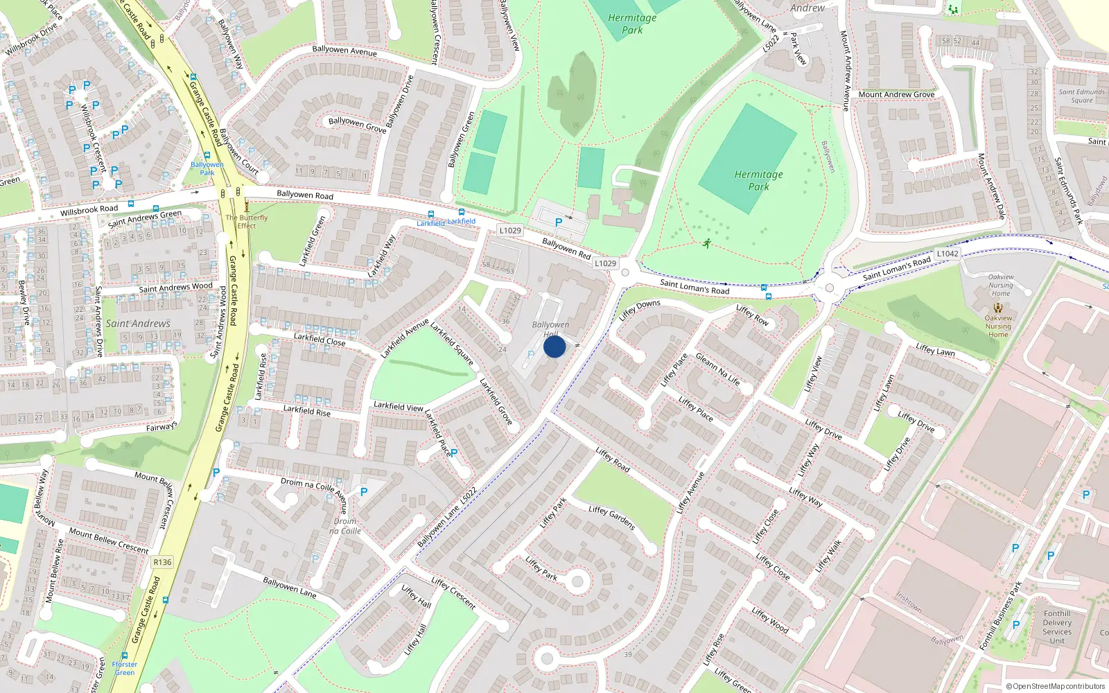 Overhead map showing the location of 15 Ballyowen Hall, Lucan, Dublin
