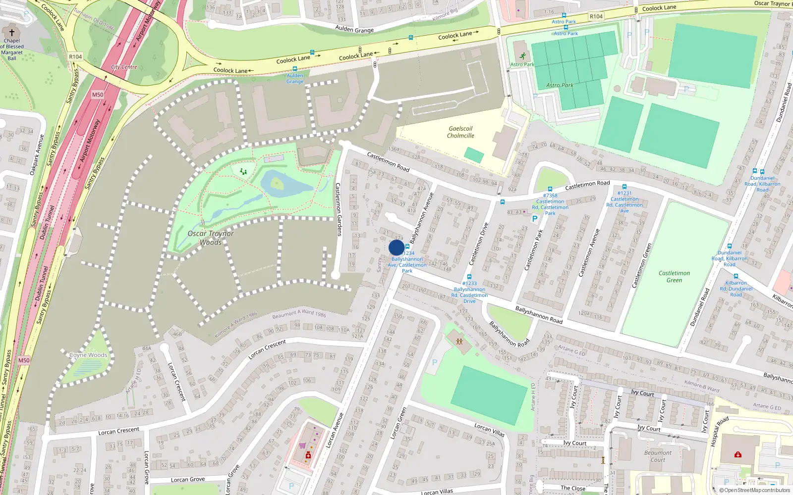 Overhead map showing the location of 15 Ballyshannon Avenue, Dublin 5