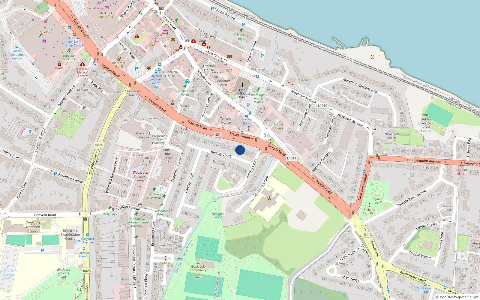 Overhead map showing the location of 15 Barclay Court, Blackrock