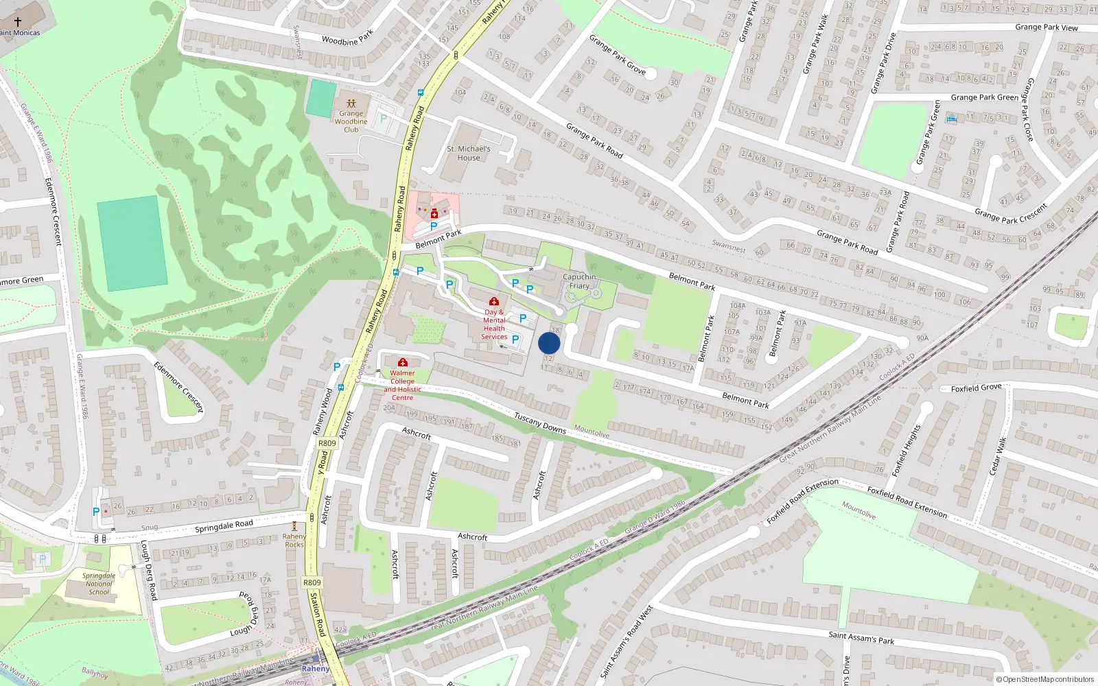 Overhead map showing the location of 15 Belmont Square, Raheny, Dublin