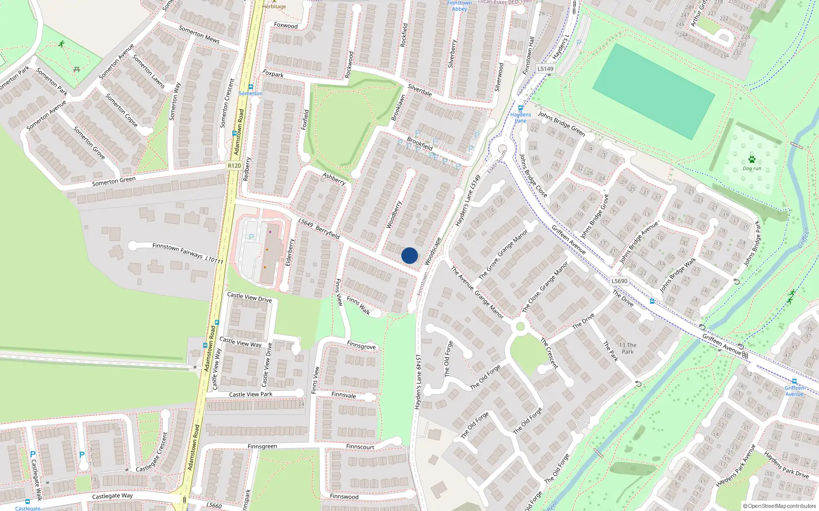 Overhead map showing the location of 15 Berryfield, Lucan