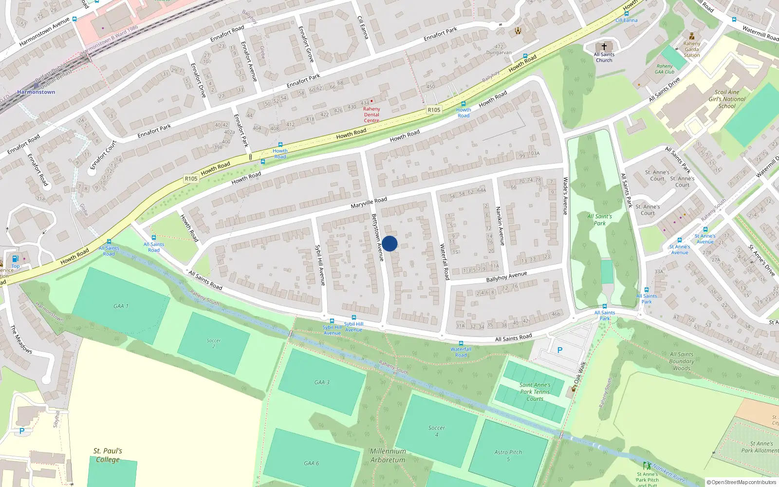 Overhead map showing the location of 15 Bettystown Avenue, Raheny, Dublin 5