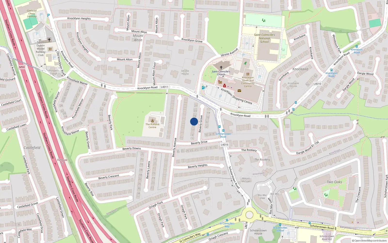 Overhead map showing the location of 15 Beverley Grove, Knocklyon
