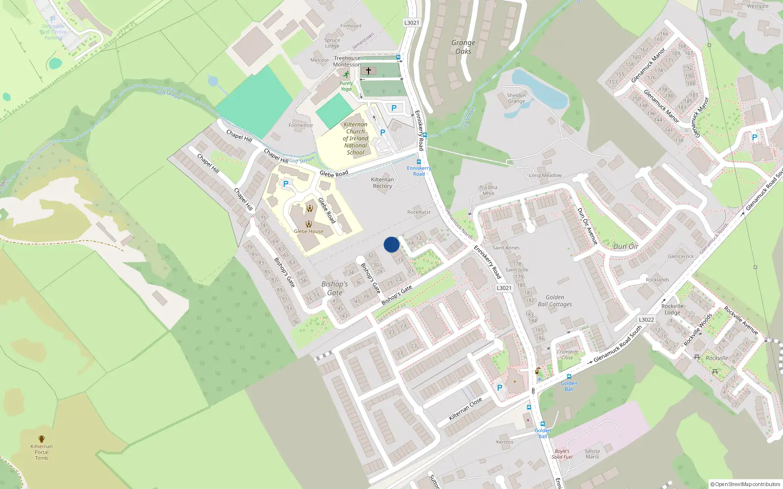 Overhead map showing the location of 15 Bishops Gate, Kilternan