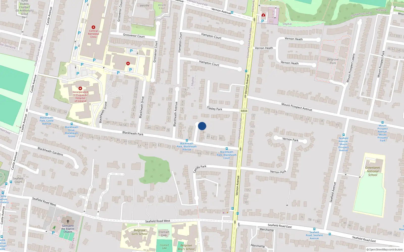 Overhead map showing the location of 15 Blackheath Court, Clontarf, Dublin 3