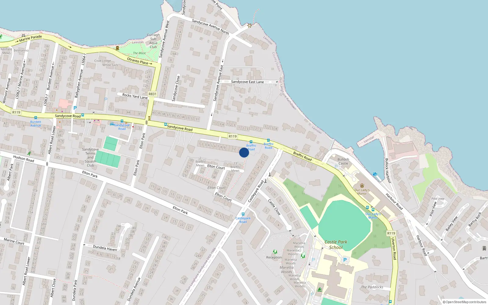 Overhead map showing the location of 15 Breffni Terrace, Breffni Road, Sandycove
