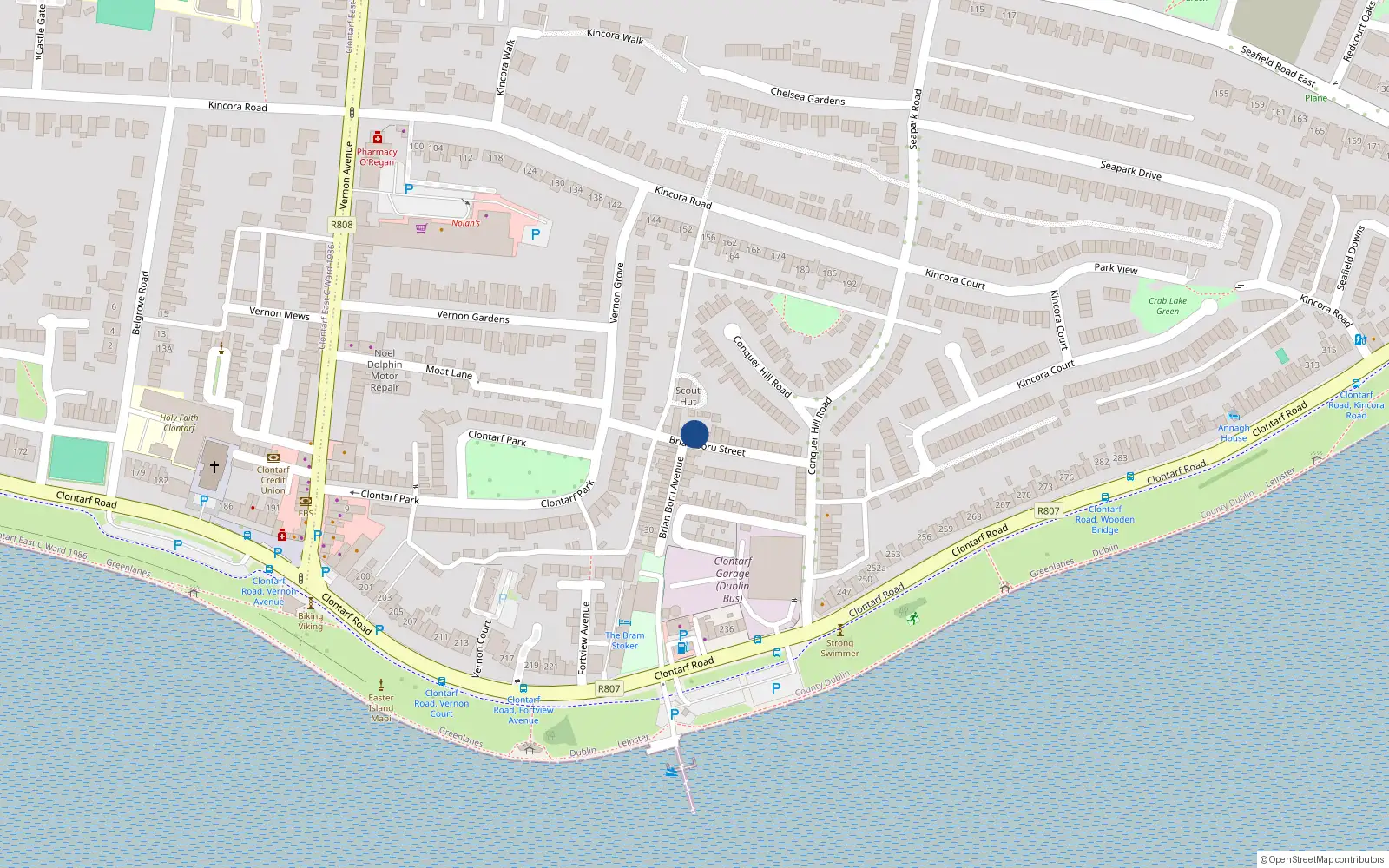 Overhead map showing the location of 15 Brian Boru Street, Dublin 3