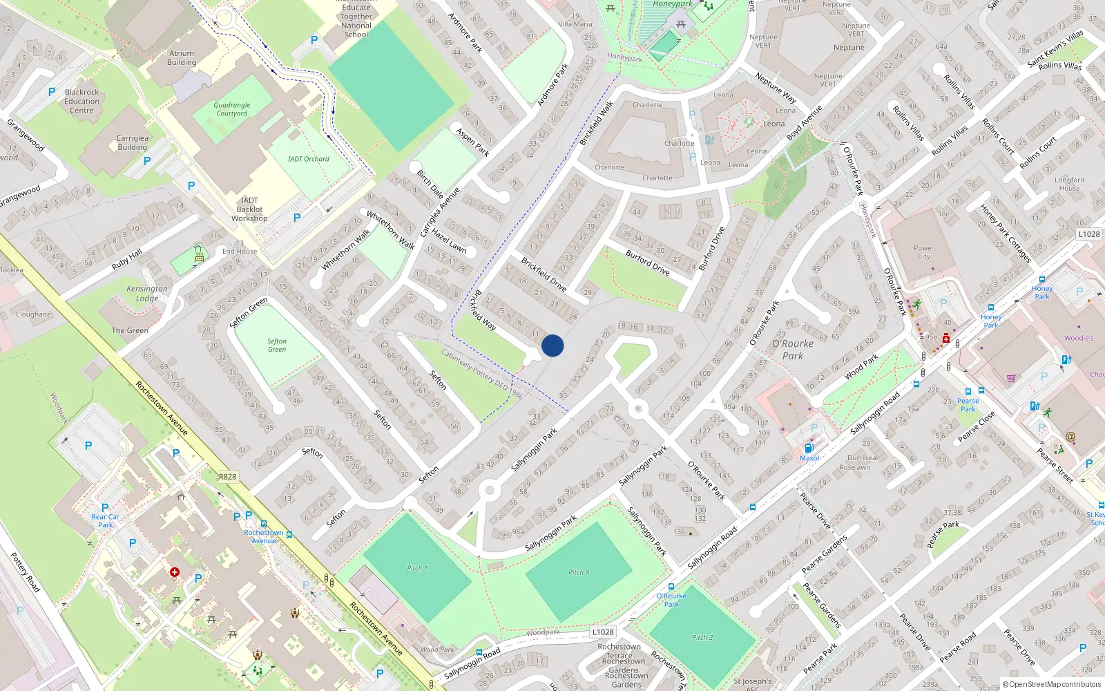Overhead map showing the location of 15 Brickfield Way, Honeypark, Dun Laoghaire