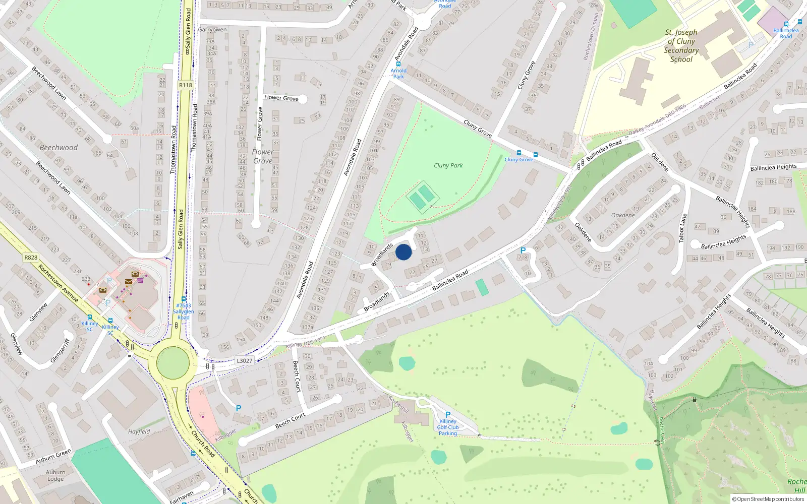 Overhead map showing the location of 15 Broadlands, Killiney, Co. Dublin